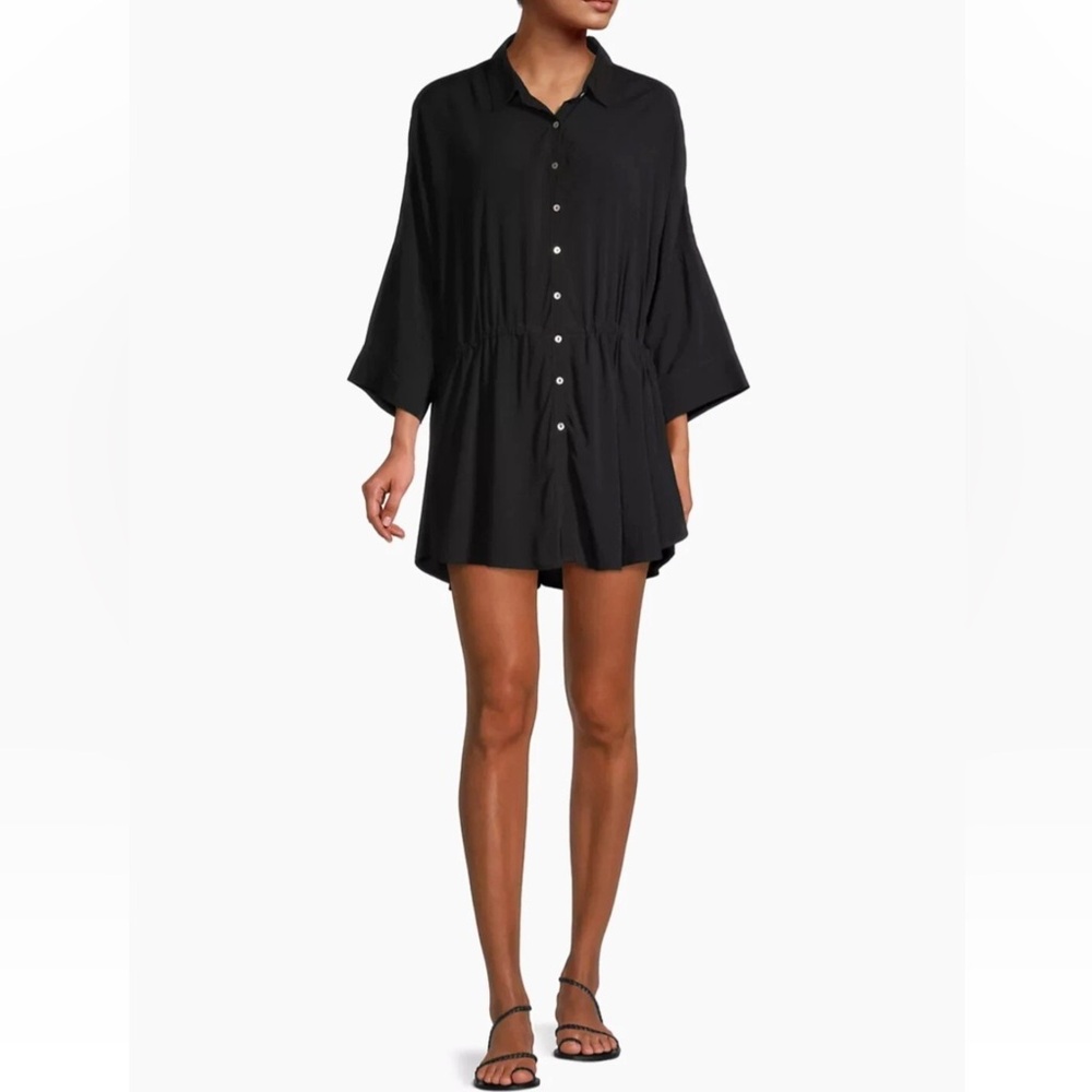 NWT L*SPACE Pacifica Tunic Black Interior Waist Drawstring Waist Boho Size XS/S